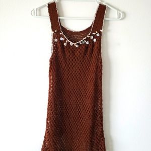 🏝 crochet beach ⛱ sleveless brown cover up size XS .cotton .